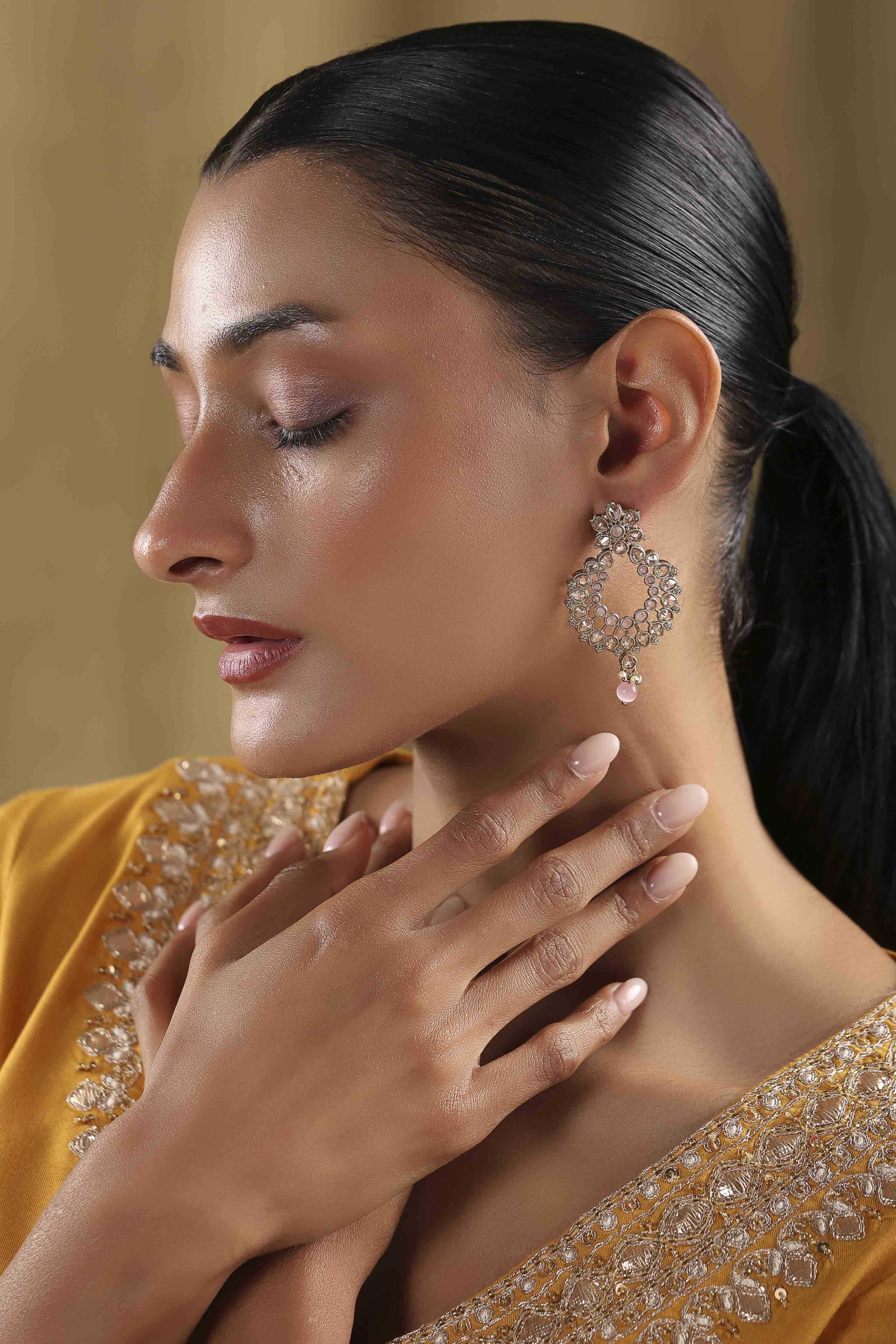 Light Pink Alloy Chaandbali image number 3