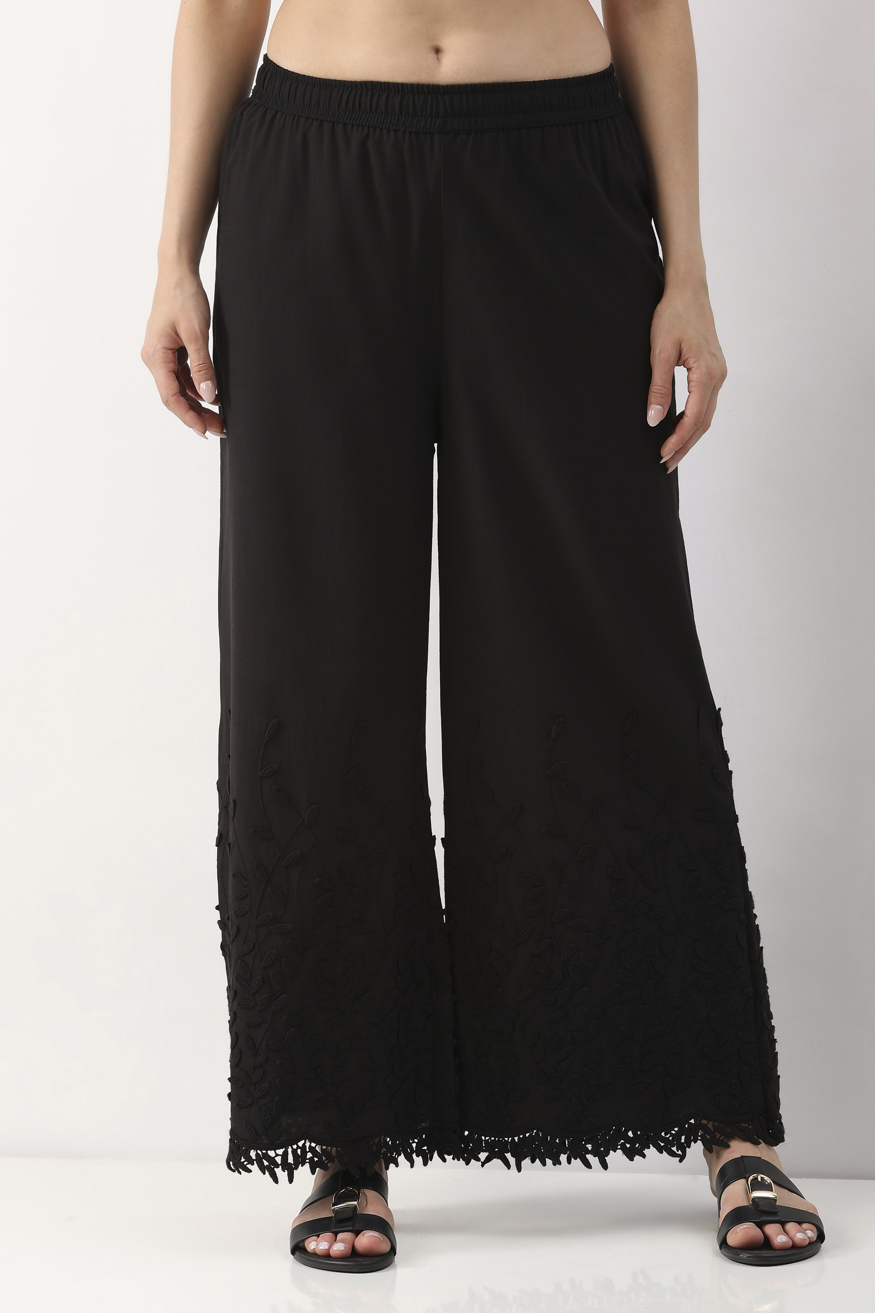 Black Cotton Flared Palazzo image number 4