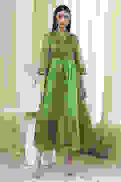 Green Yarn-Dyed Flared Kurta image number 5