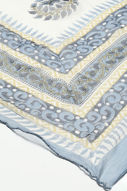 Blue Cotton Printed Unstitched Suit Set image number 4