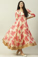 Beige Art Silk Flared Fusion Printed Dress image number 5