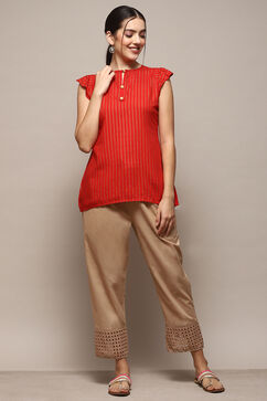 Beige Cotton Regular Solid Pants image number 0