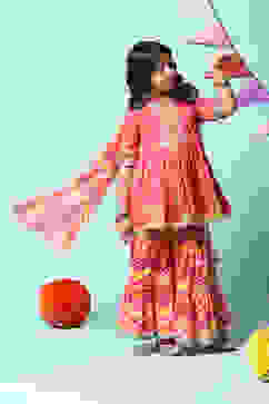 Carmine Pink Cotton Gathered Kurta Garara Suit Set image number 6