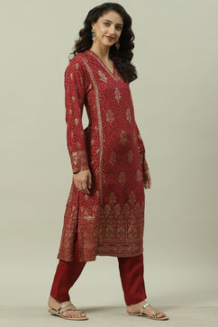 Rust Rayon Straight Printed Kurta image number 2