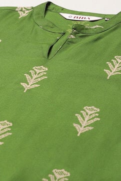 Green Rayon flax Straight Kurta Palazzo Suit Set image number 1