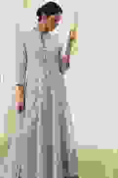 Powder Blue Cotton Embellished Anarkali Suit Set image number 7