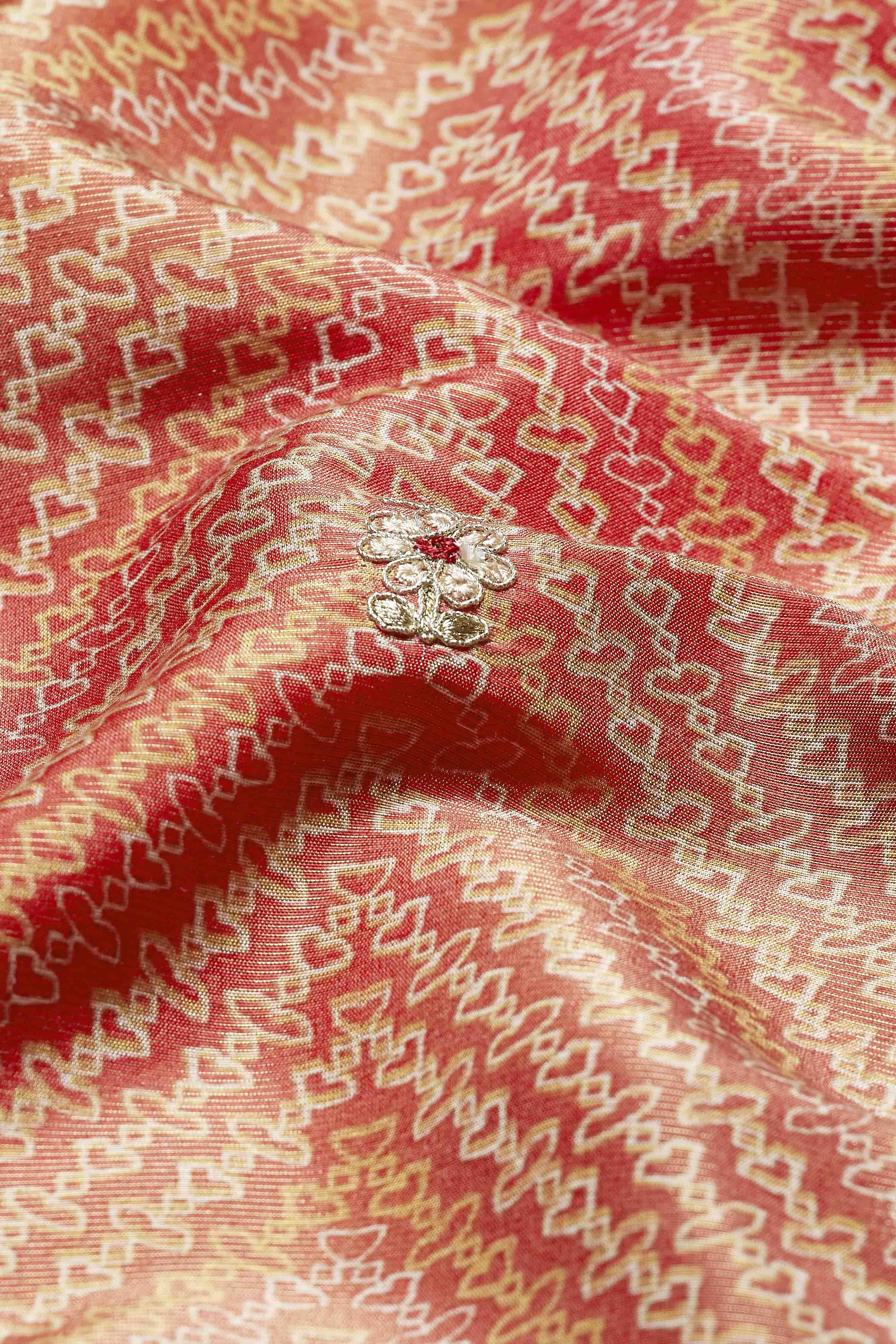 Orange Polyester Straight Printed Suit Set image number 3