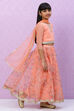 Peach Straight Poly Cotton Girls Lehenga Set image number 3