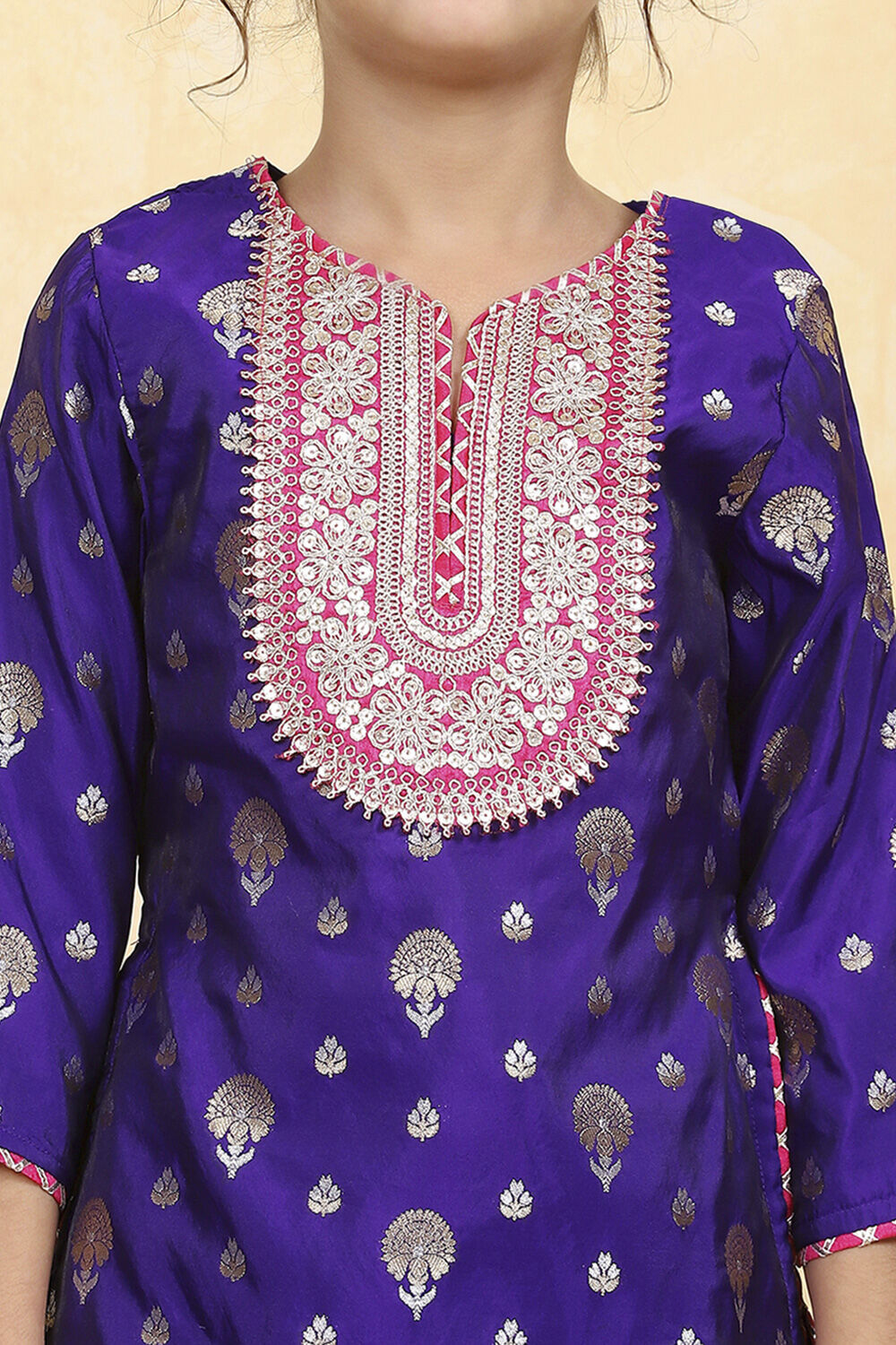 Purple Brocade Yarndyed Straight Sharara Suit Set image number 1