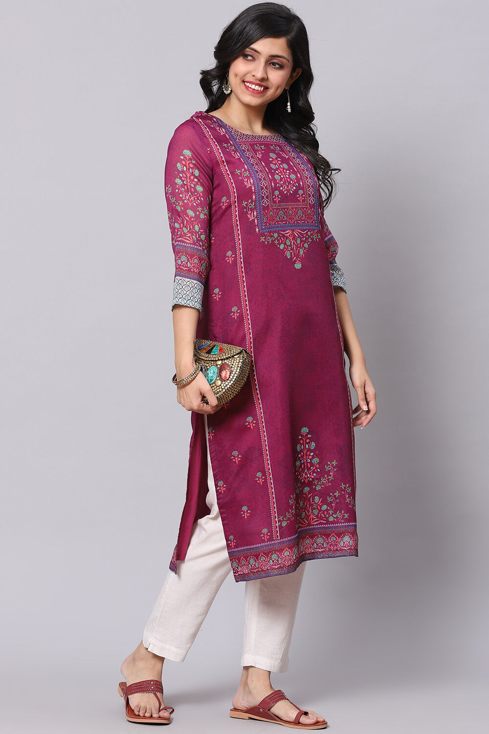 Dark Green A-Line Cotton Kurta image number 3