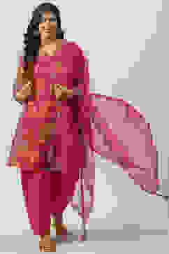 Magenta Art Silk Straight Kurta Salwar Suit Set image number 0