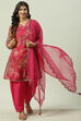 Magenta Art Silk Straight Kurta Salwar Suit Set