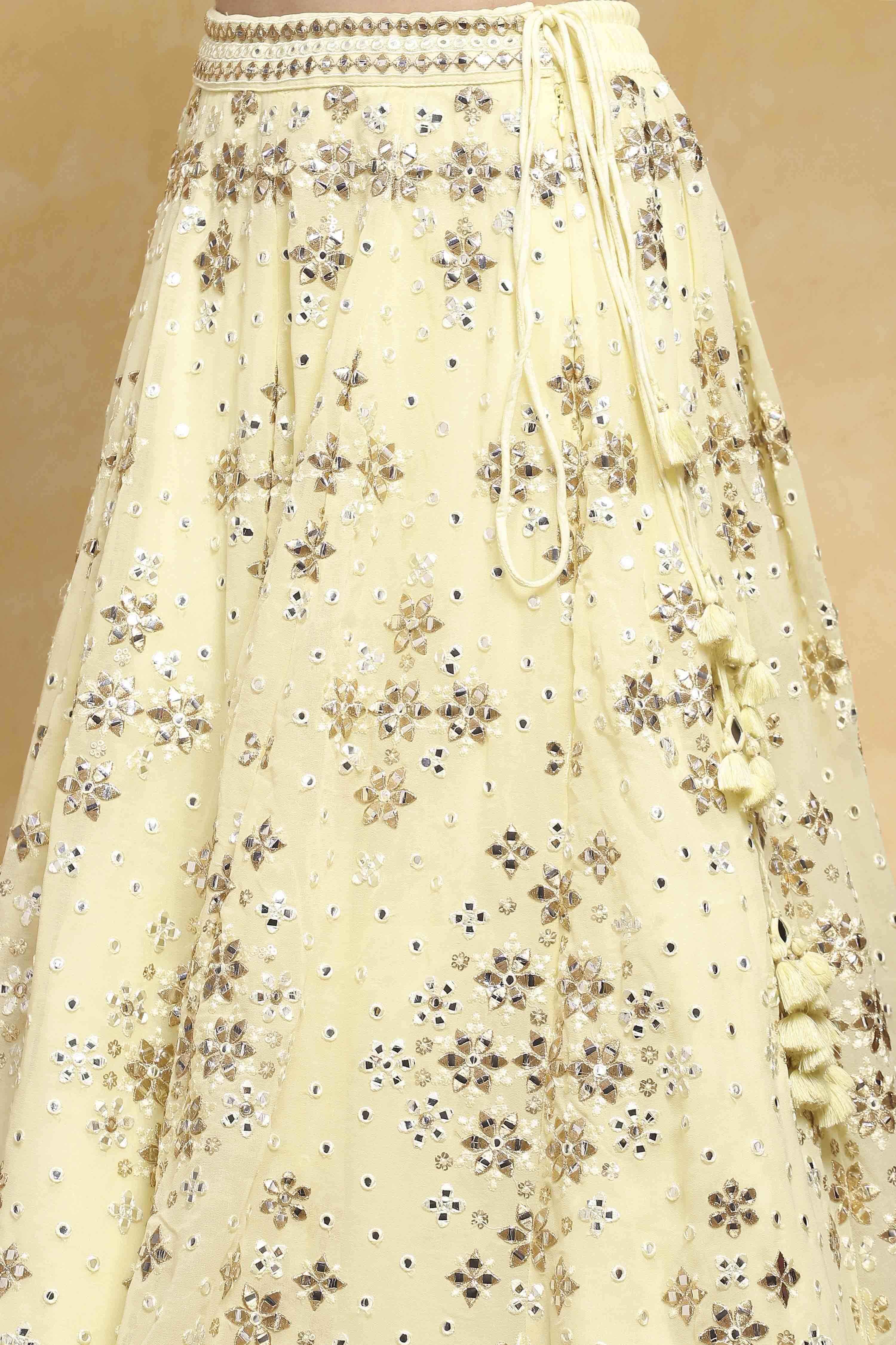 Neutral Polyester Embroidered Kalidar Lehenga Set image number 2