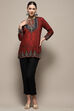 Maroon and Black Printed Regular Fit Straight Kurti