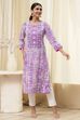 Lavender Printed Straight Kurta image number 5