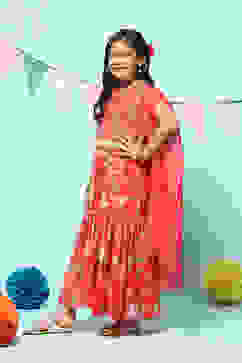 Red Polyester Short Kurta Printed Suit Set image number 5