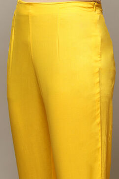 Yellow Cotton Anarkali Kurta Pants Suit Set image number 2