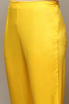 Yellow Cotton Anarkali Kurta Pant Suit Set image number 2