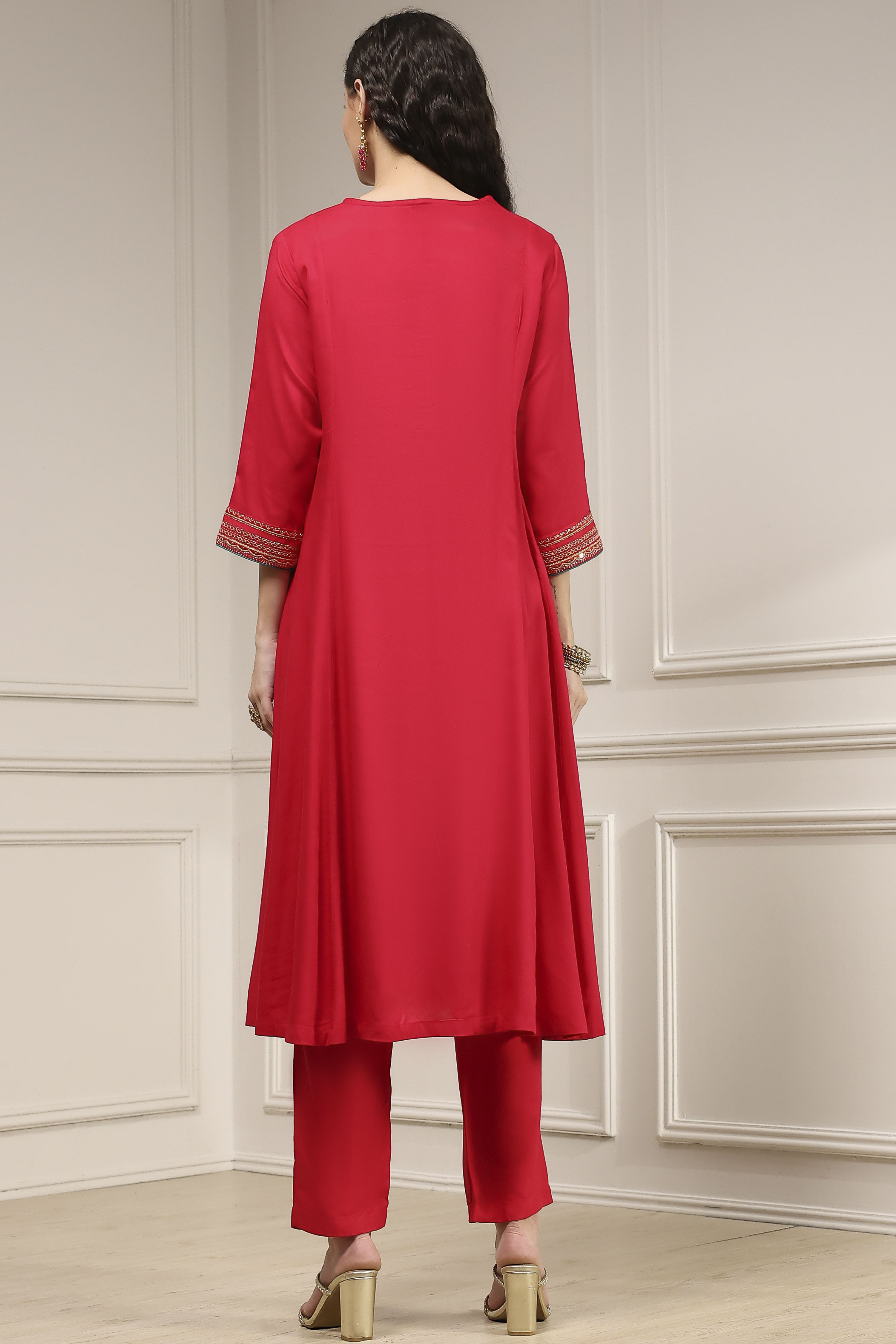 Teal Green Solid Kalidar Suit Set image number 4