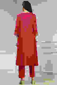 Red Solid Kalidar Suit Set image number 4