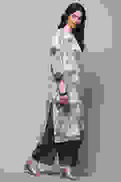 White Grey Rayon Straight Kurta Set image number 5