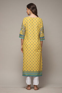 Yellow Cotton Straight Printed Kurta image number 2