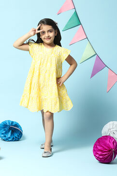 Yellow Cotton Tiered Dress image number 5