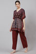 Maroon Straight Cotton Two Piece Printed Sleepwear Set image number 3