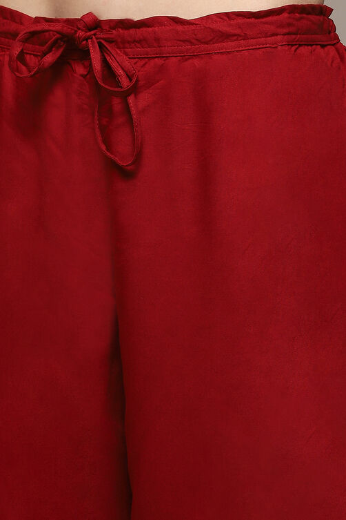 Green & Maroon Rayon Gathered Kurta Palazzo Suit Set image number 2