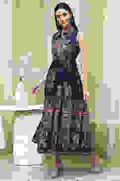 Indigo Cotton Floral Tiered Dress image number 2