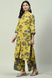 Yellow Grey LIVA Straight Printed Kurta Set