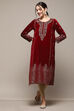 Maroon Poly Velvet Printed Straight Kurta image number 0