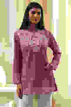 Pink Printed Straight Short Kurta image number 5