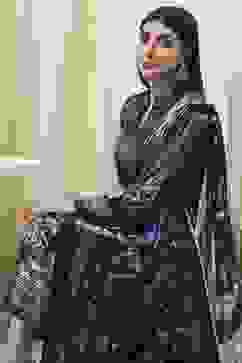 Petrol Blue Polyester Straight Printed Kurta Slim Pant Suit Set image number 0