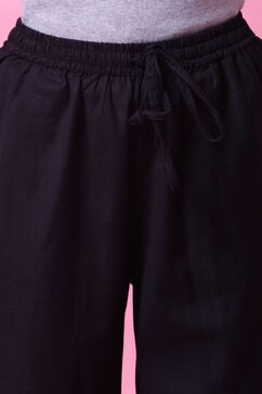 Black Cotton Flax Straight Kurta Pants Set image number 2