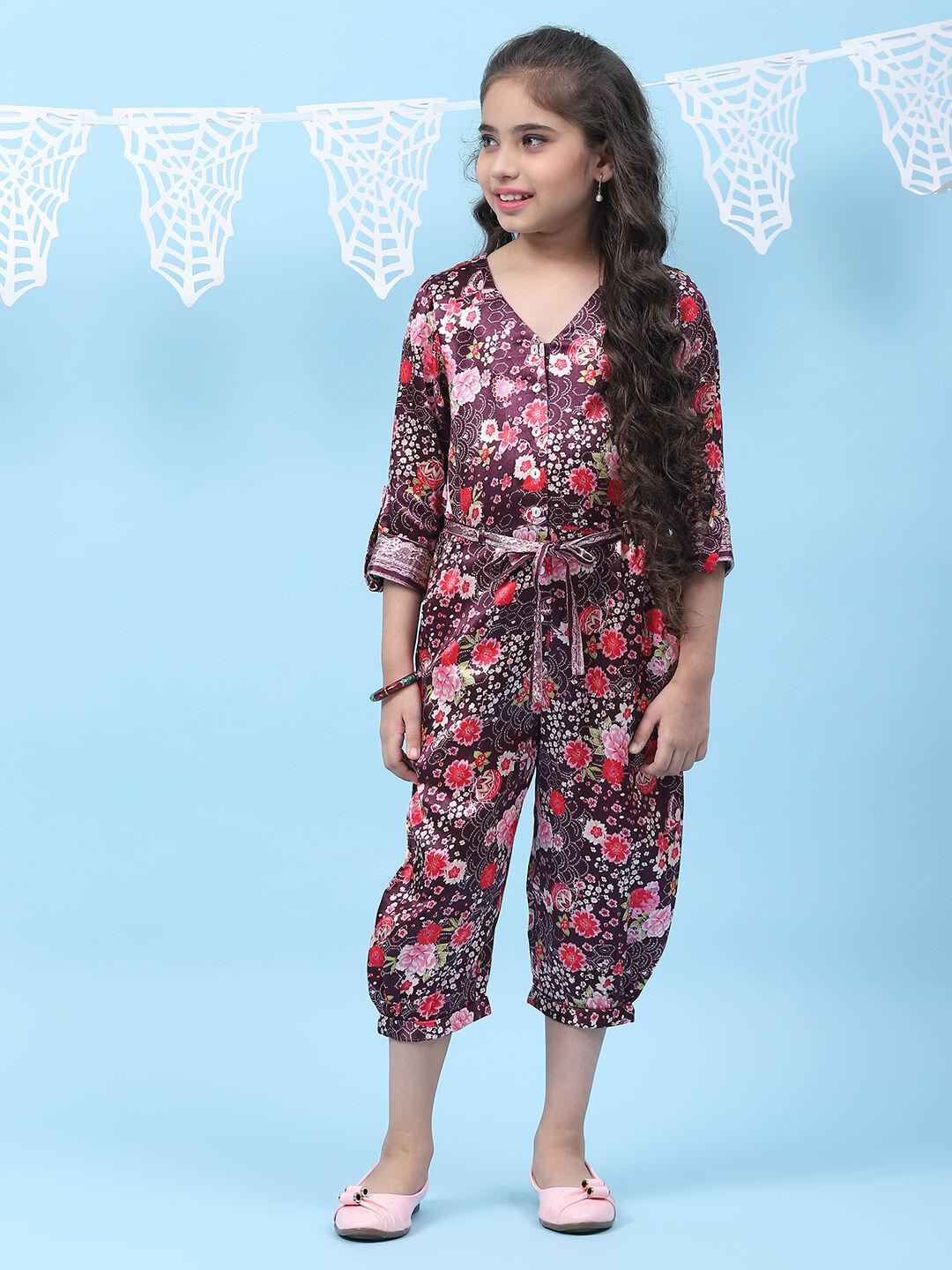 Girls burgundy jumpsuit hot sale