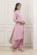 Pink Chanderi Lace Trim Floral Straight Suit Set image number 5