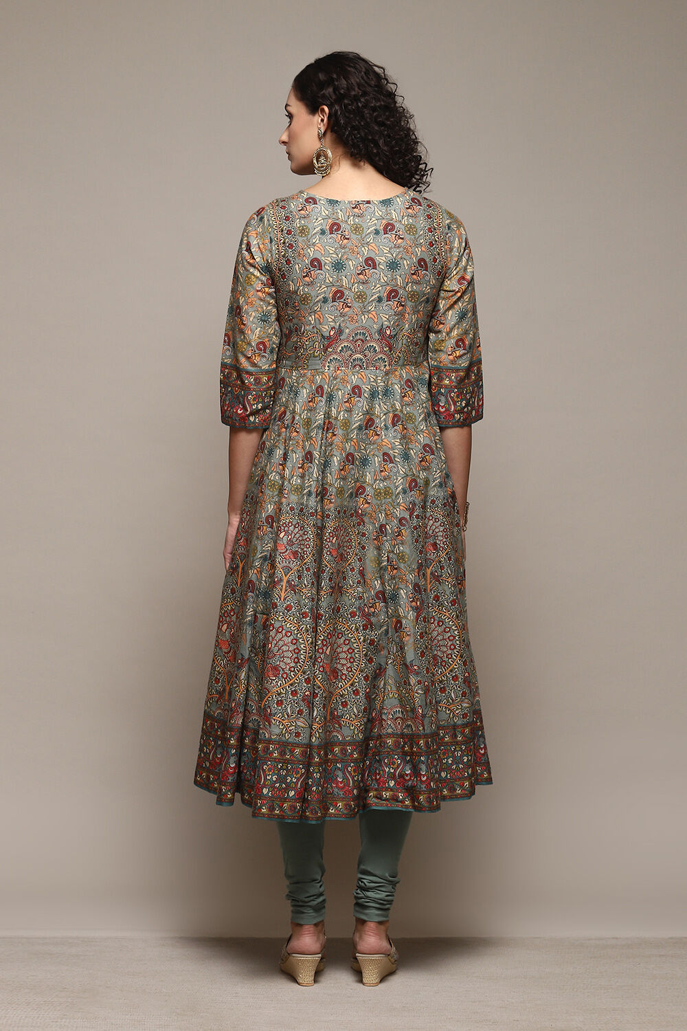 Sap Green Cotton Anarkali Kurta Churidar Suit Set image number 4