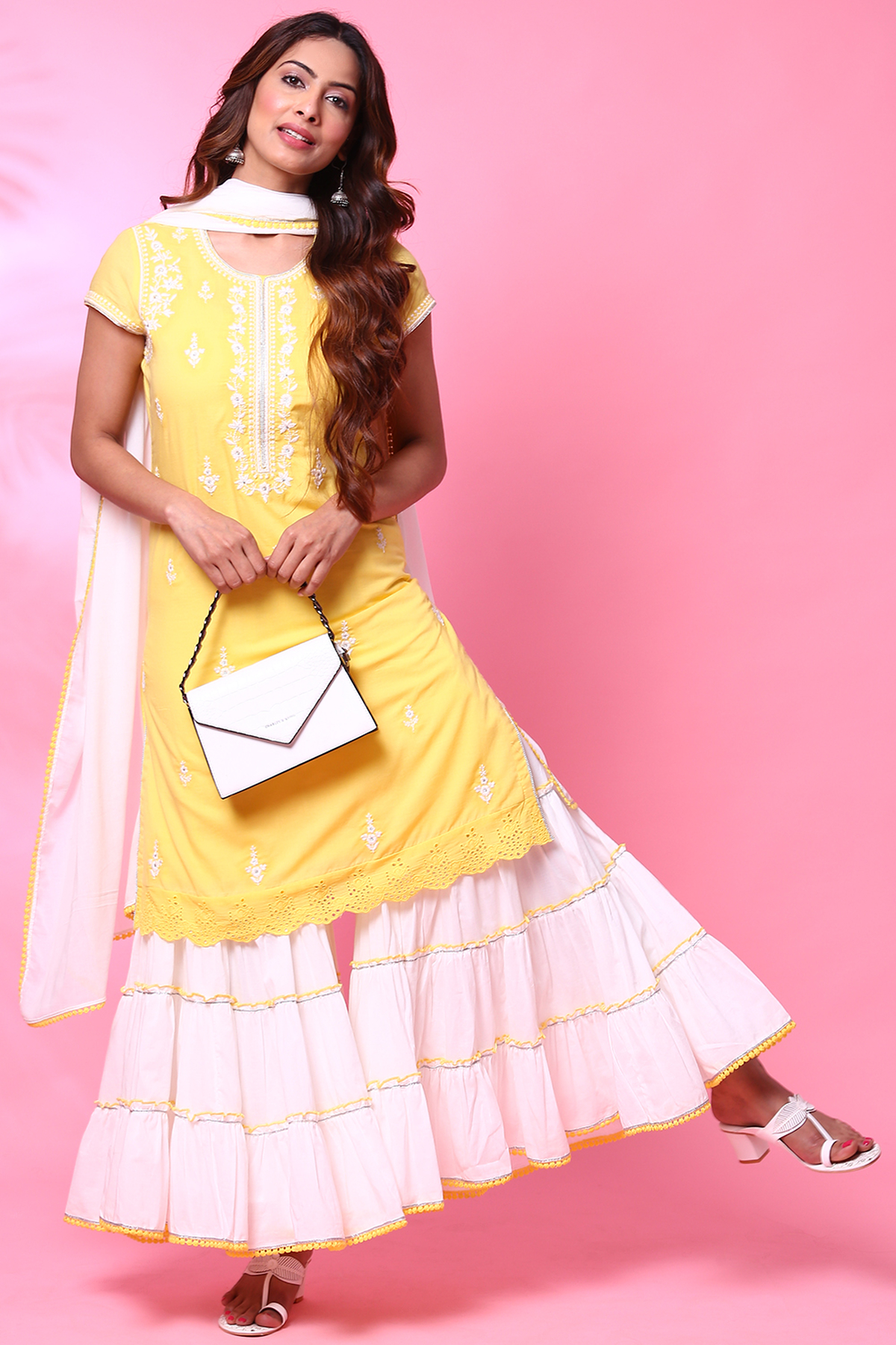 Yellow Cotton Sharara Kurta Sharara Suit Set
