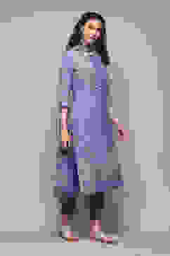 Lavendar Cotton Straight Printed Kurta Slim Pant Suit Set image number 5