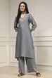 Green Striped Straight Suit Set image number 7