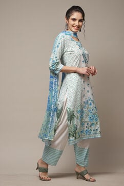 White & Blue Cotton Straight Kurta Salwar Suit Set image number 4