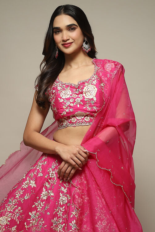 Fuchsia Viscose Embroidered Lehenga Set image number 1