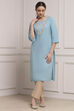Blue Cotton Straight Solid Kurta image number 0