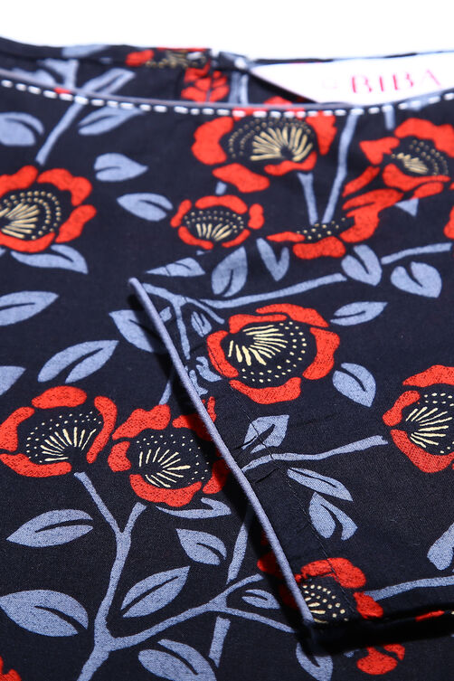 Black Cotton Straight Printed Kurta image number 1