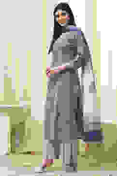 Turquoise Cotton Screen Print Unstitched Suit Set image number 4