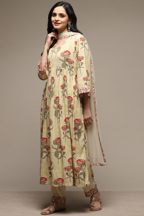 Beige Rayon Straight Kurta Pants Suit Set image number 6