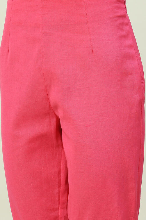 Fuschia Cotton Straight Kurta Slim Pant Suit Set image number 2