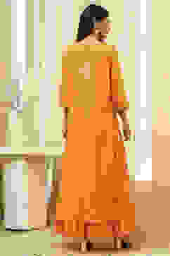 Orange Poly Chanderi Layered Tiered Dress image number 5
