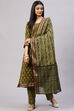 Olive Cotton Woven Unstitched Suit Set image number 6